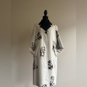 ZARA Reversible Horse Print Trench Coat – Size S – Black & Ivory